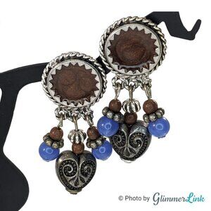 Vintage Oops A Daisy Brown Enamel Blue Beads Ornate Heart Tribal Southwestern St